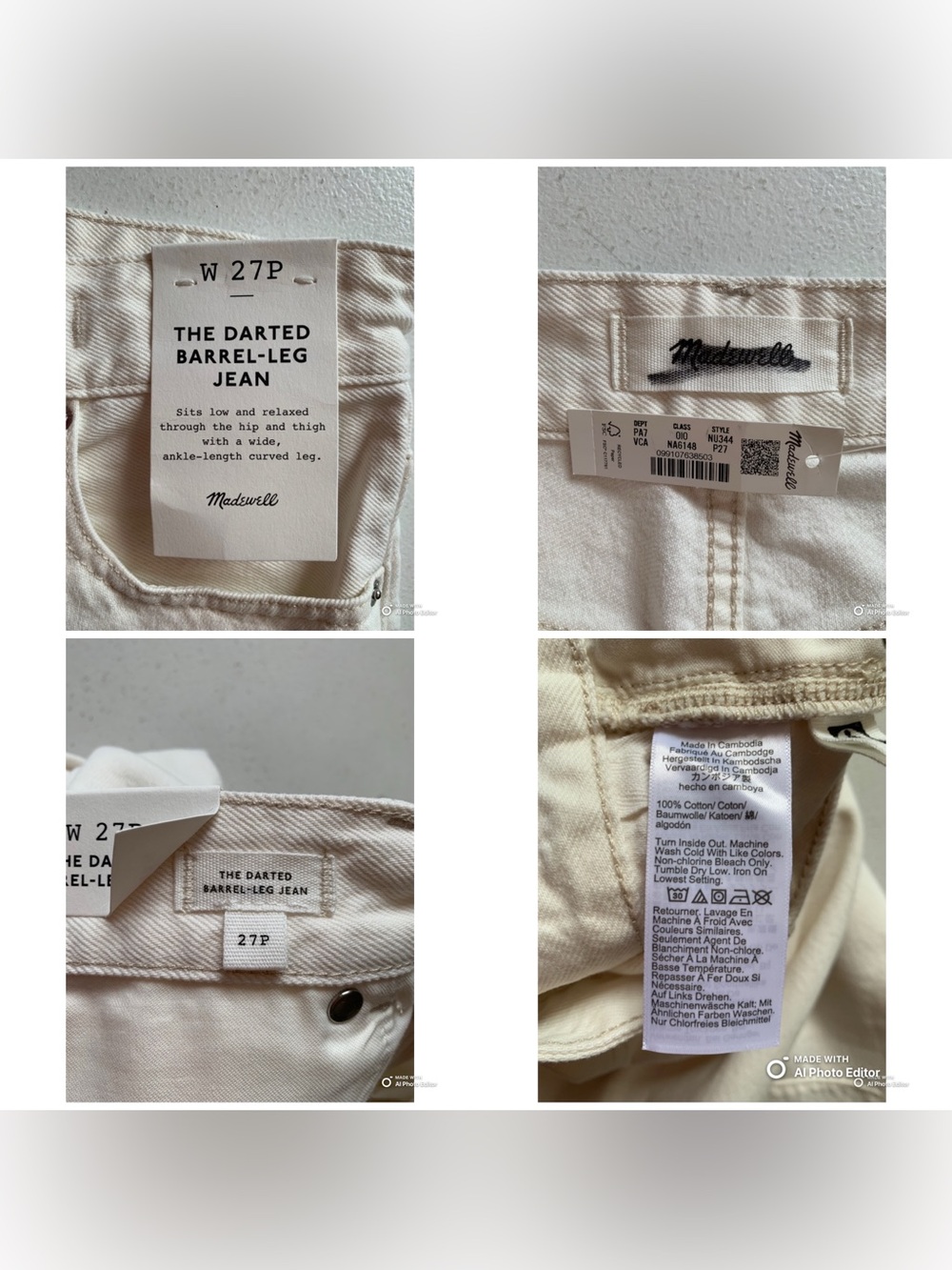 Madewell PETITE The Darted Barrel Jean in Vintage Canvas 27P NWT Cream Summer - Picture 13 of 17